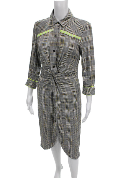 Le Superbe Women Shirt Dress Gray Plaid Collared Long Sleeve Button Midi Size 2