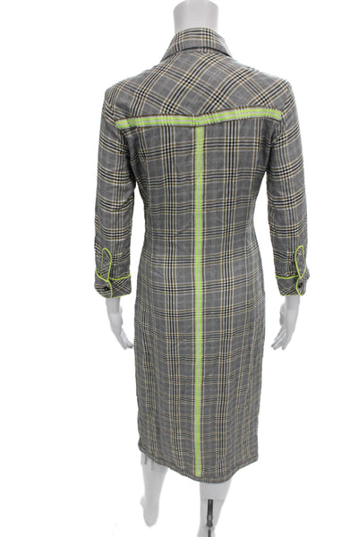 Le Superbe Women Shirt Dress Gray Plaid Collared Long Sleeve Button Midi Size 2