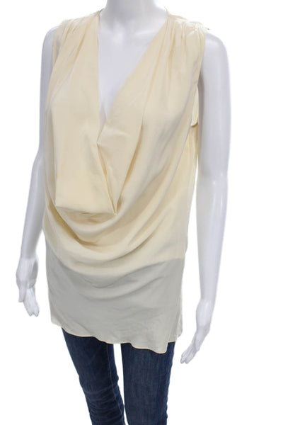 Joseph Women Silk Sleeveless Cowl Neck Tunic Blouse Ivory Size 40