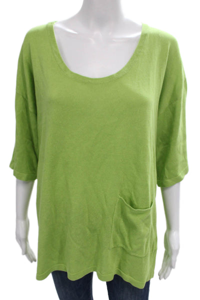 Zara Womens Pullover Sweater Green Scoop Neck 3/4 Sleeve Size S