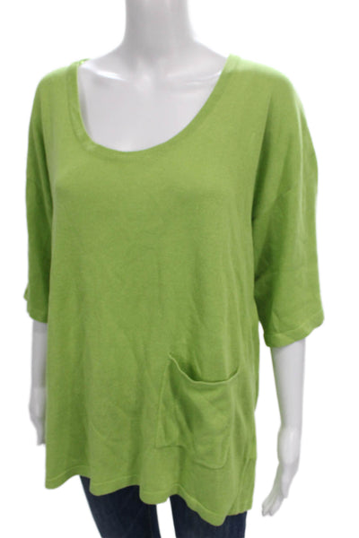 Zara Womens Pullover Sweater Green Scoop Neck 3/4 Sleeve Size S