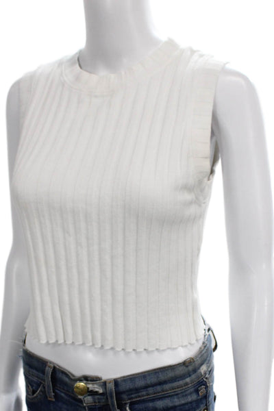 Cotton Citizen Women Cropped Tank White Sleeveless Crew Neck Size M