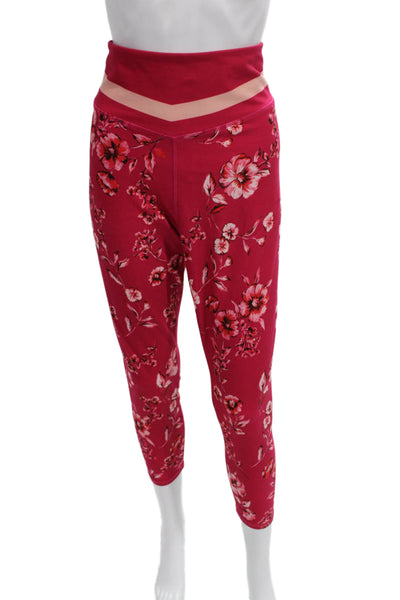 Johnny Was Womens Cropped Pink Floral Polyester Leggings Size XL