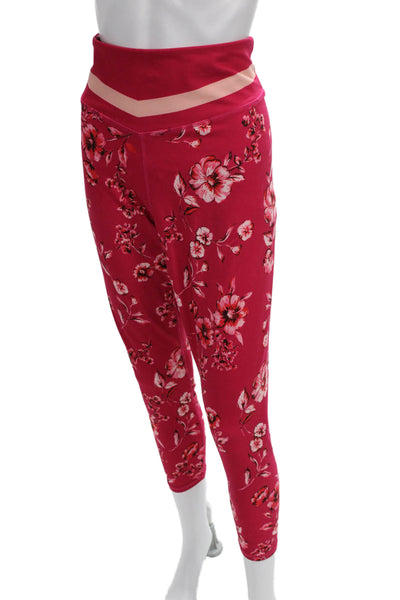 Johnny Was Womens Cropped Pink Floral Polyester Leggings Size XL
