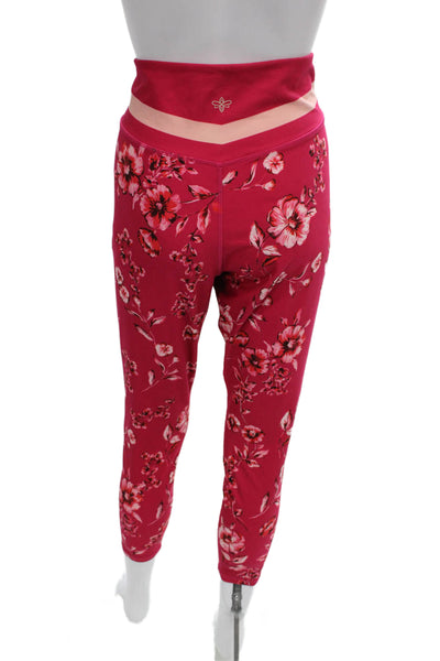 Johnny Was Womens Cropped Pink Floral Polyester Leggings Size XL