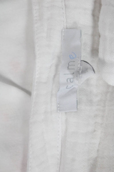 Calme Women Shift Dress White Embroidered Henley Tie Long Sleeve Cotton Size M