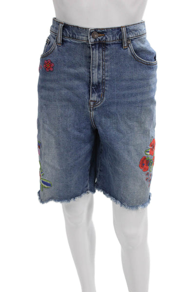 Johnny Was Womens Bermuda Shorts Blue Floral Cotton Size 33