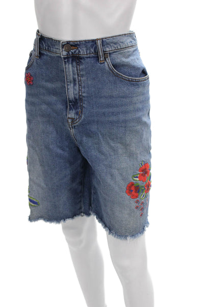 Johnny Was Womens Bermuda Shorts Blue Floral Cotton Size 33