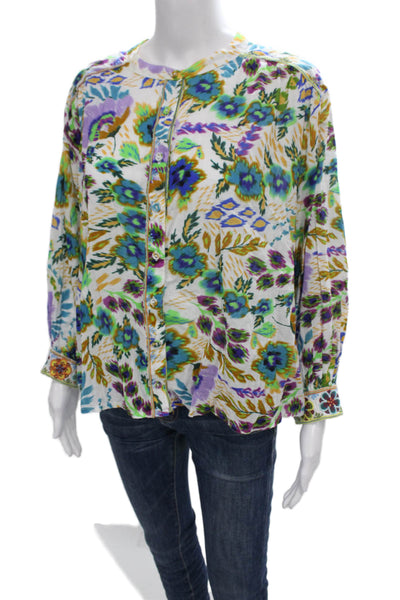 Johnny Was Womens Floral Collared Longsleeve Button-Up Multicolor Size M