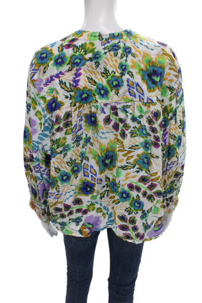 Johnny Was Womens Floral Collared Longsleeve Button-Up Multicolor Size M