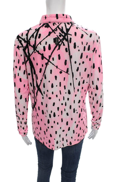 Jamie Sadock Women Collared Long Sleeve Pullover Top Spotted Multi Zip Size L