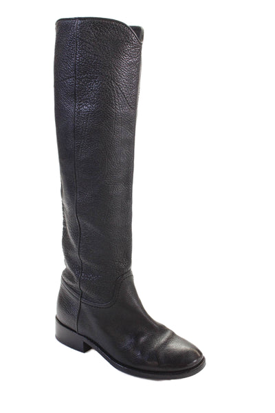 Chanel Womens Leather Pull On Knee High Boots Black Size 35.5 5.5