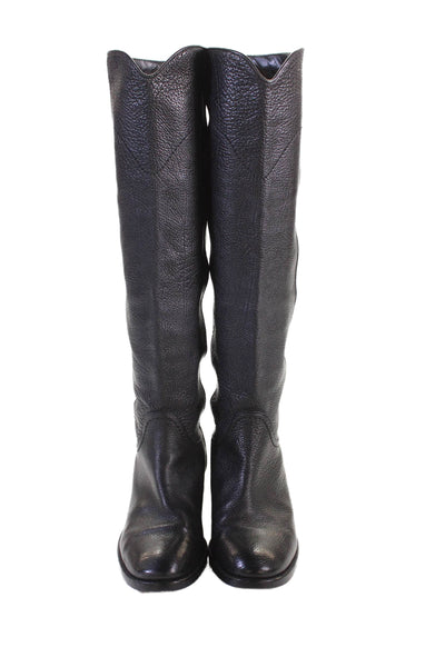 Chanel Womens Leather Pull On Knee High Boots Black Size 35.5 5.5