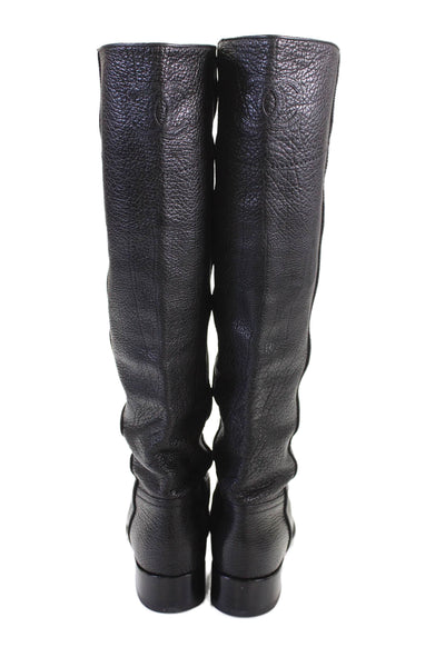Chanel Womens Leather Pull On Knee High Boots Black Size 35.5 5.5