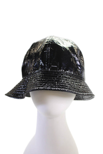 Chanel Womens Faux Patent Leather Bucket Hat Black Size EUR 59