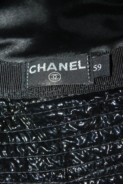 Chanel Womens Faux Patent Leather Bucket Hat Black Size EUR 59