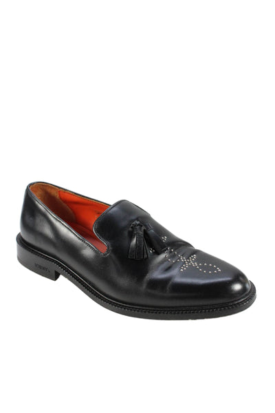 Vinny's Mens Leather Tasseled Round Toe Slip-On Dress Loafers Black Size 15