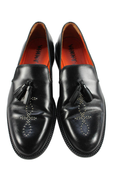 Vinny's Mens Leather Tasseled Round Toe Slip-On Dress Loafers Black Size 15