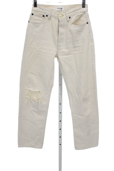 Still Here Womens Straight Ivory Jeans 100% Cotton High Rise Inseam 28 Size 24
