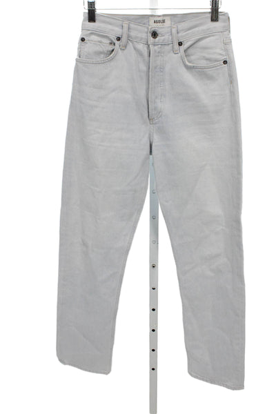 Agolde Women High Rise Straight Jeans Blue Button Cotton Blend Size 24