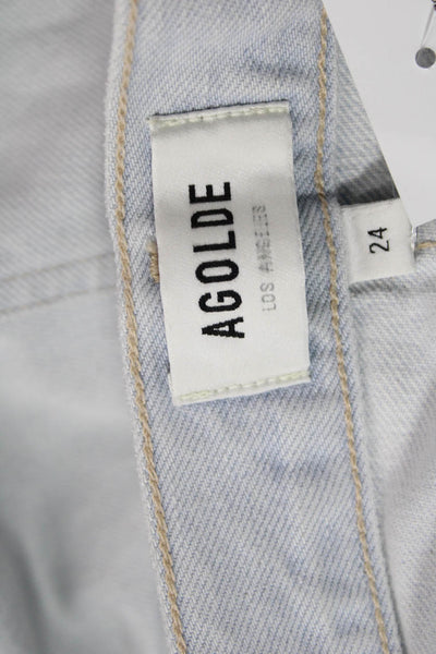 Agolde Women High Rise Straight Jeans Blue Button Cotton Blend Size 24