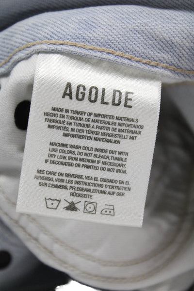 Agolde Women High Rise Straight Jeans Blue Button Cotton Blend Size 24