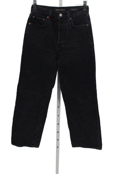 Denim Forum Women Wide-Leg Black Jeans High Rise Button 29 Inseam Size 24