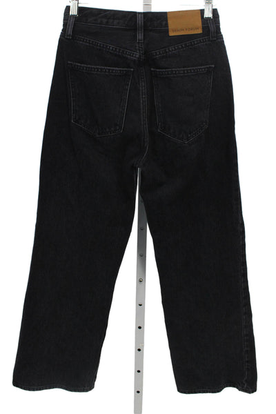 Denim Forum Women Wide-Leg Black Jeans High Rise Button 29 Inseam Size 24