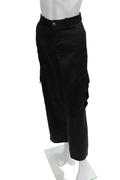 Zara Women Cargo Pants Black Polyester Button Inseam 26 Size S