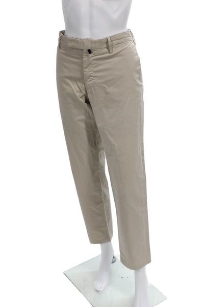 Incotex Mens Chino Pants Beige Cotton Button Solid Size 48