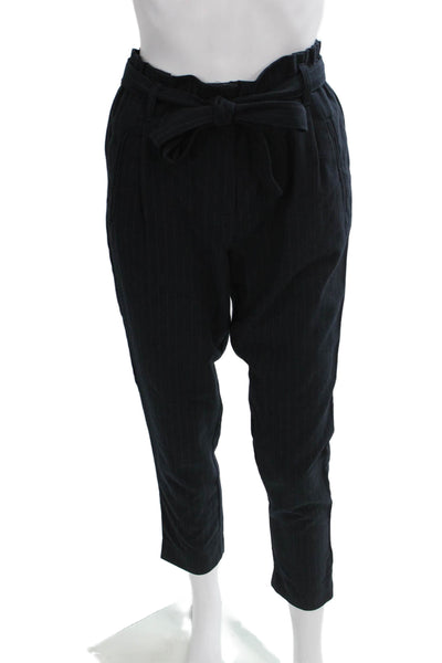 Designers Society Womens Paperbag Tie Waist Striped Blue Pants Size XS