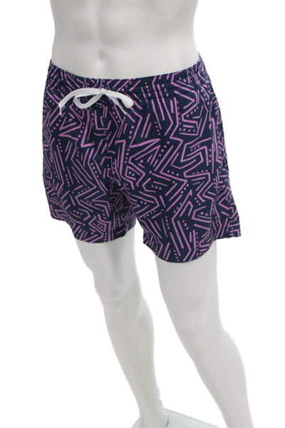 Chubbies Mens Swim Shorts Blue Mesh Geometric Size S