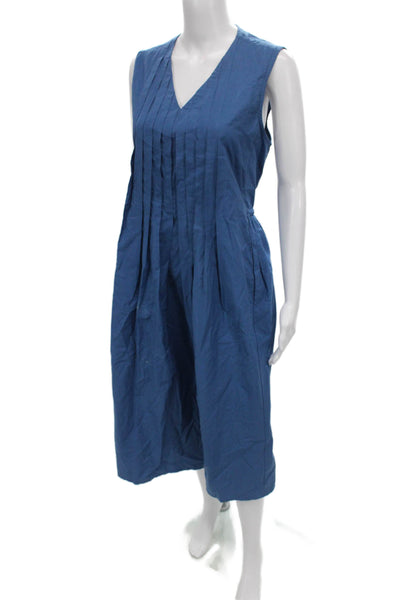 Black Crane Womens Sundress Blue Cotton V-Neck Knee Length Sleeveless Size XL