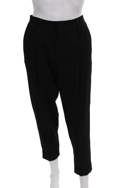 Alice + Olivia Women Black Cropped Pants Acetate Button Inseam 28 Size 4