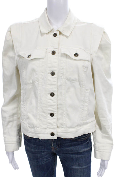1 State Womens Basic Jacket White Long Sleeve Button Size L