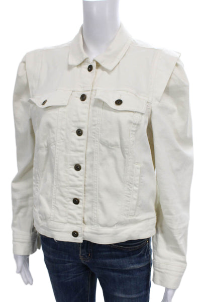 1 State Womens Basic Jacket White Long Sleeve Button Size L
