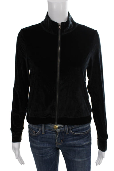 Chaser Womens Black Velvet Bomber Jacket Long Sleeve Zip Size S