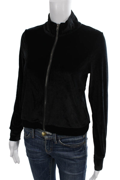 Chaser Womens Black Velvet Bomber Jacket Long Sleeve Zip Size S