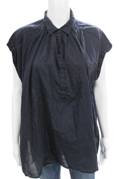 Nili Lotan Women Tunic Blouse Blue Cotton Collared Button Sleeveless Size S