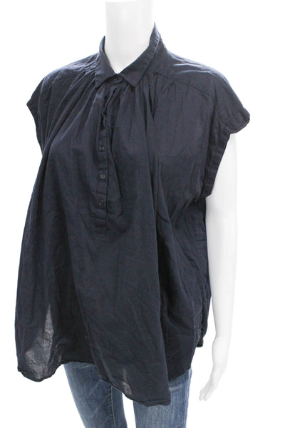 Nili Lotan Women Tunic Blouse Blue Cotton Collared Button Sleeveless Size S