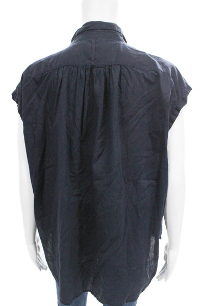 Nili Lotan Women Tunic Blouse Blue Cotton Collared Button Sleeveless Size S