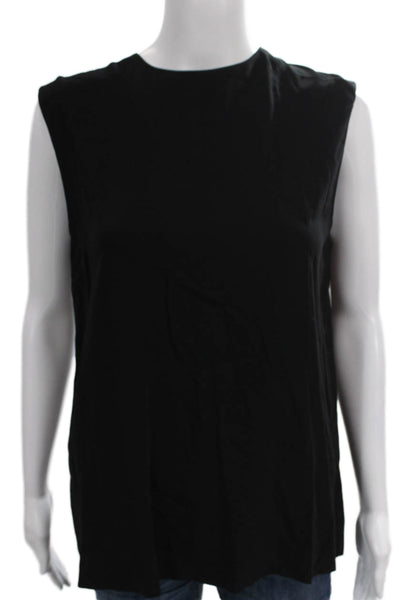 Vince Womens Basic Sleeveless Round Neck Black Tank Button Petite Size S