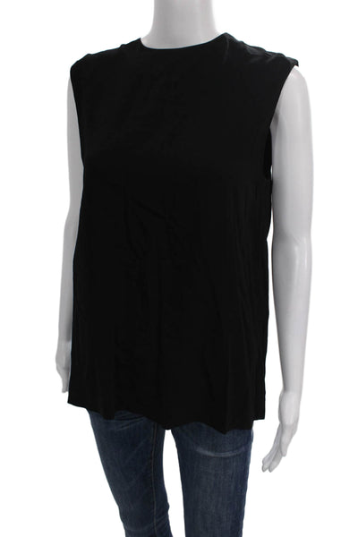 Vince Womens Basic Sleeveless Round Neck Black Tank Button Petite Size S