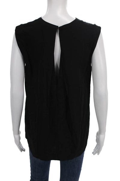Vince Womens Basic Sleeveless Round Neck Black Tank Button Petite Size S