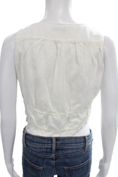 ONIA Women Cropped Linen Blend V-Neck Sleeveless Tank White Size S
