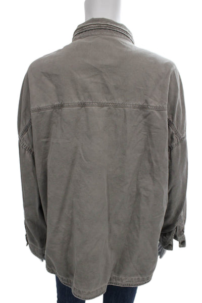 Zara Women Basic Collared Cotton Gray Long Sleeve Button-Up Size L