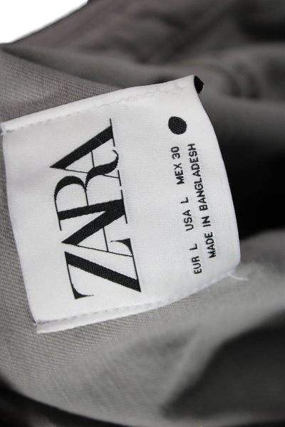 Zara Women Basic Collared Cotton Gray Long Sleeve Button-Up Size L