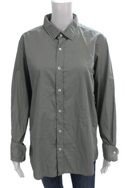 Voila Saint Barth Mens Cotton Button Down Shirt Green Long Sleeve Size L