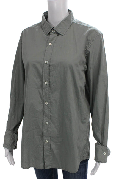 Voila Saint Barth Mens Cotton Button Down Shirt Green Long Sleeve Size L
