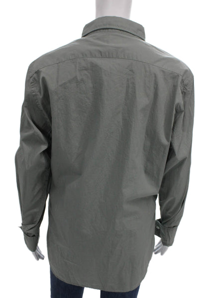 Voila Saint Barth Mens Cotton Button Down Shirt Green Long Sleeve Size L